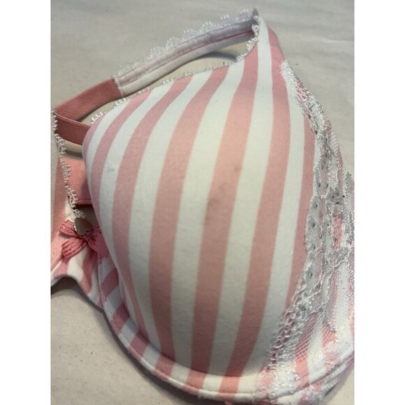 Victorias Secret 34C Pushup Bra Padded Pink White Striped Underwire - Picture 2 of 8